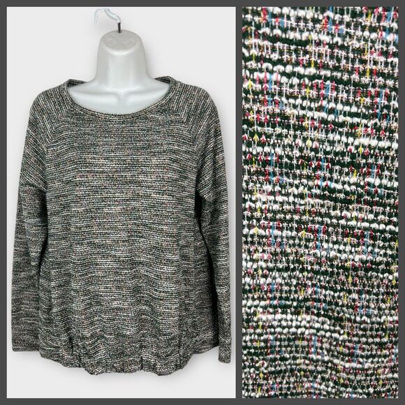 LOFT Green Multicolor Rainbow Nubby Tweed Textured Sweater Long Sleeve Medium - Picture 1 of 8